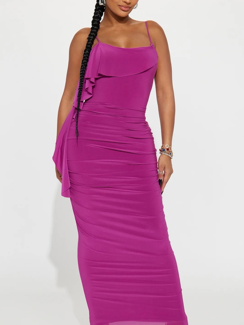 Fashion Nova Fuchsia Ruffle-Trim Maxi Dress
